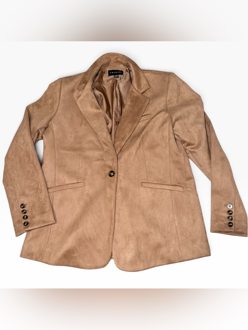 Premise Women's Faux Suede Camel Tan Single-Button Blazer